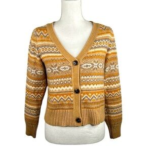 Jessica Simpson Fair Isle Super Soft Knit V-Neck Open Cardigan Sweater Size M